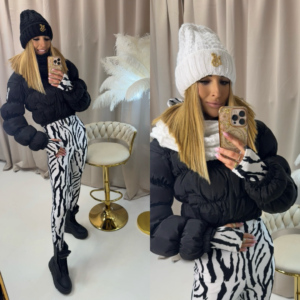 KOMPLET CZAPKA+KOMIN kolor czarny i biały